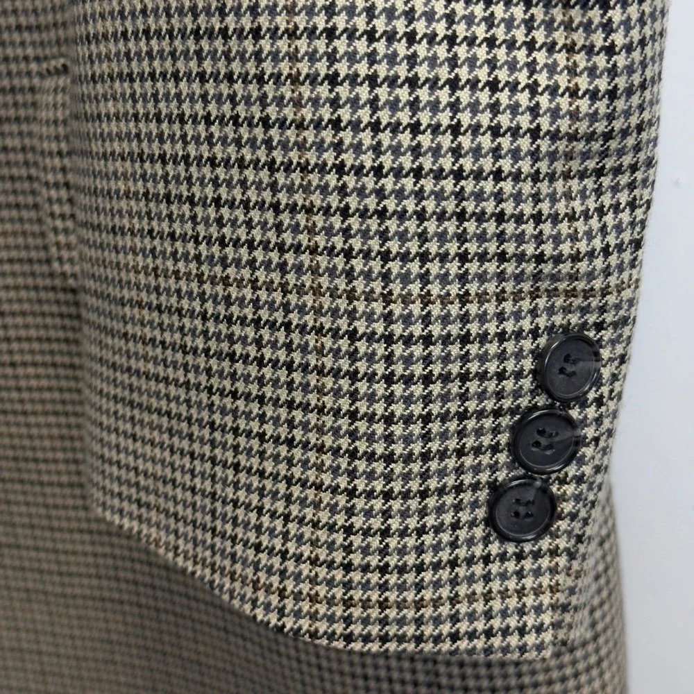 Jos. A. Bank Mens 42R Houndstooth Sport Coat Blazer Tan‎ Black Wool Blend Jacket